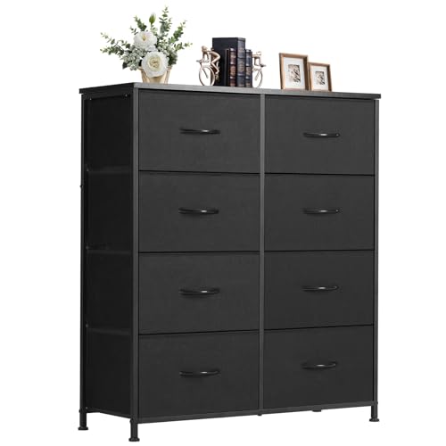 Fabric Dresser Storage Unit with Metal Frame and Wooden Top Chest Organizer
