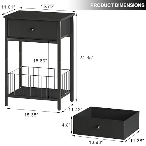 Industrial Nightstand with Drawer and 3-Tier Storage End Table