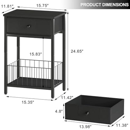 Industrial Nightstand with Drawer and 3-Tier Storage End Table