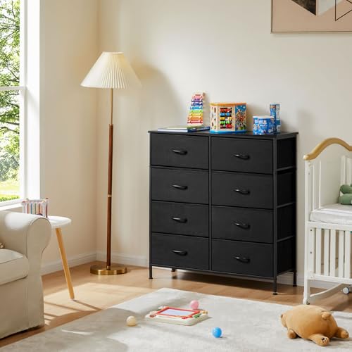 Fabric Dresser Storage Unit with Metal Frame and Wooden Top Chest Organizer