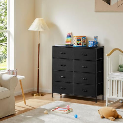 Fabric Dresser Storage Unit with Metal Frame and Wooden Top Chest Organizer