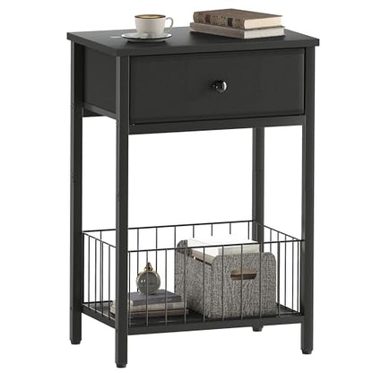 Industrial Nightstand with Drawer and 3-Tier Storage End Table