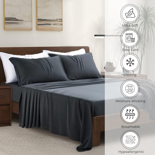 Luxury Bamboo Viscose Bed Sheet Set Ultra Soft Cooling Deep Pocket Sheets Full Size Organic Fabric