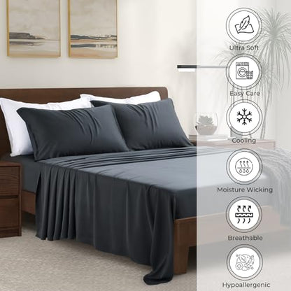 Luxury Bamboo Viscose Bed Sheet Set Ultra Soft Cooling Deep Pocket Sheets Full Size Organic Fabric