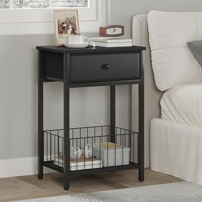 Industrial Nightstand with Drawer and 3-Tier Storage End Table