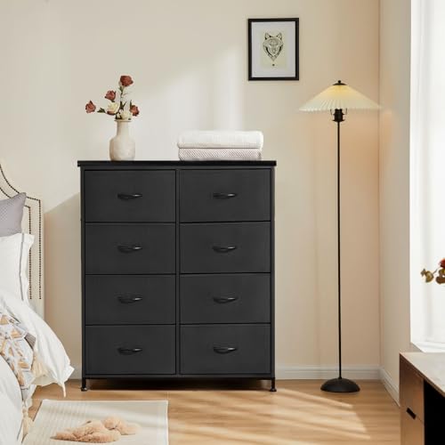 Fabric Dresser Storage Unit with Metal Frame and Wooden Top Chest Organizer