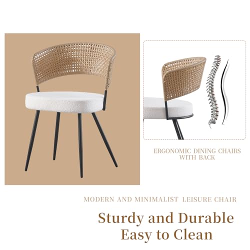 Sherpa Upholstered Cane Back Dining Chair with Metal Wood-Look Legs