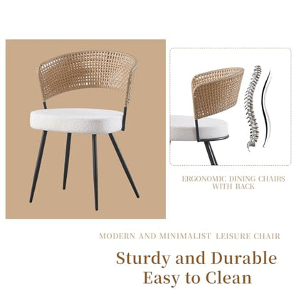 Sherpa Upholstered Cane Back Dining Chair with Metal Wood-Look Legs