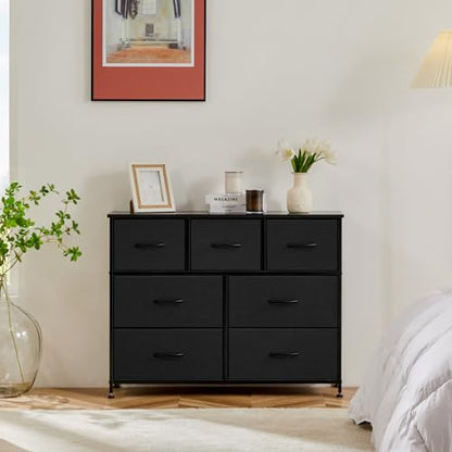 7-Drawer Fabric Dresser Storage Tower with Steel Frame and Wood Top