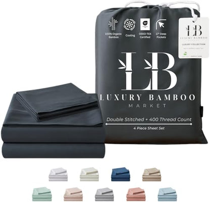 Luxury Bamboo Viscose Bed Sheet Set Ultra Soft Cooling Deep Pocket Sheets Full Size Organic Fabric