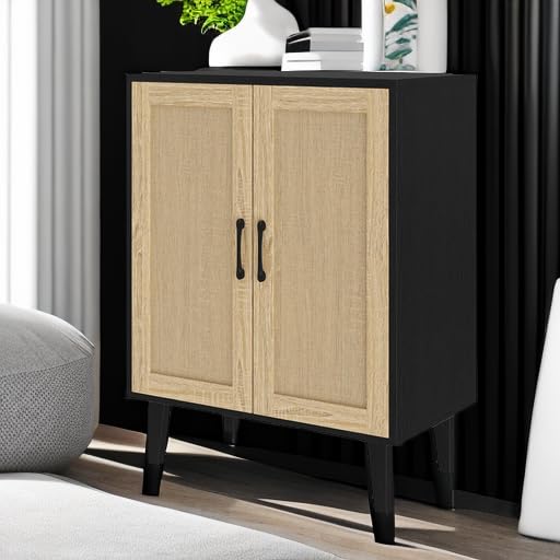 Rattan Door Sideboard Buffet Cabinet with Storage Accent Kitchen Cupboard