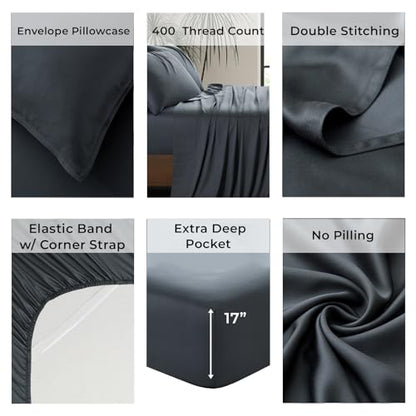 Luxury Bamboo Viscose Bed Sheet Set Ultra Soft Cooling Deep Pocket Sheets Full Size Organic Fabric