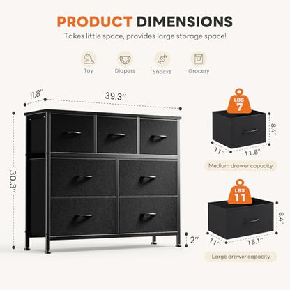 7-Drawer Fabric Dresser Storage Tower with Steel Frame and Wood Top