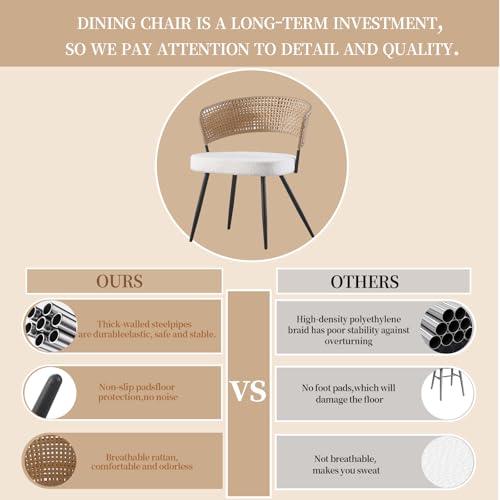 Sherpa Upholstered Cane Back Dining Chair with Metal Wood-Look Legs
