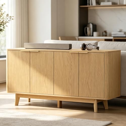 TV Stand for 70 Inch TVs with Sliding Doors and Storage Cabinets