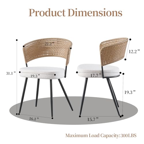 Sherpa Upholstered Cane Back Dining Chair with Metal Wood-Look Legs