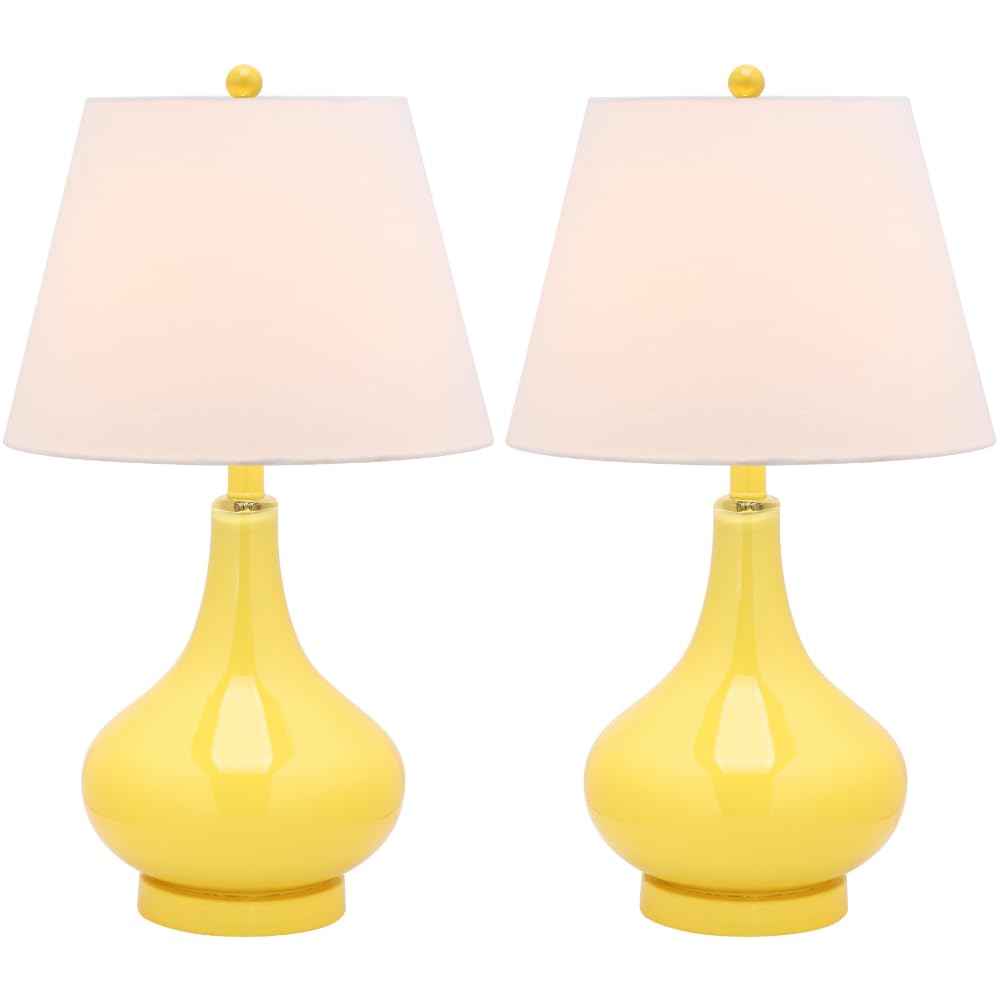 Modern Yellow Glass Gourd Table Lamp Set of 2 Contemporary Bedroom Living Room Desk Lamps LED Bulbs Included