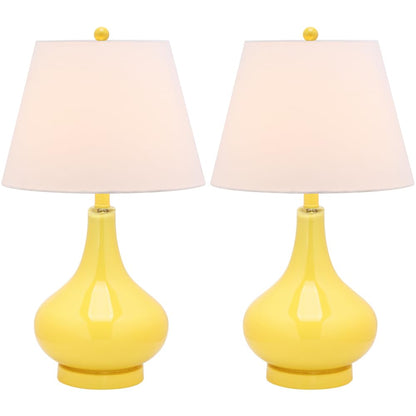 Modern Yellow Glass Gourd Table Lamp Set of 2 Contemporary Bedroom Living Room Desk Lamps LED Bulbs Included