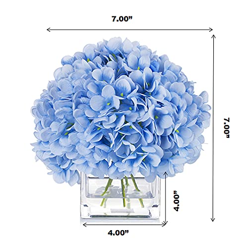 Silk Hydrangea Floral Arrangement in Cube Glass Vase with Faux Water Home Decor