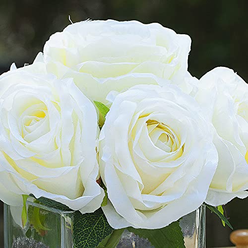 Artificial Silk Rose Floral Arrangement with Glass Vase Faux Water Home Decor