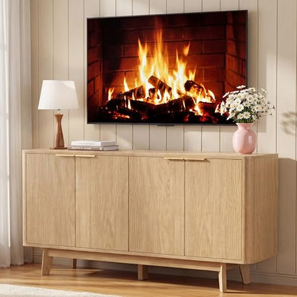 TV Stand for 70 Inch TVs with Sliding Doors and Storage Cabinets