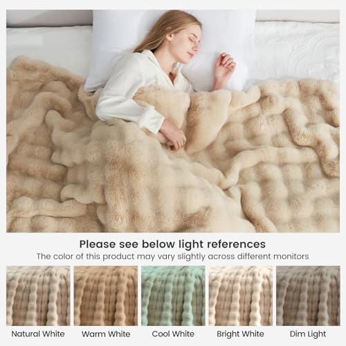 Faux Fur Throw Blanket Soft Plush Bubble Blanket for Couch Sofa Bedroom Living Room
