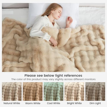 Faux Fur Throw Blanket Soft Plush Bubble Blanket for Couch Sofa Bedroom Living Room