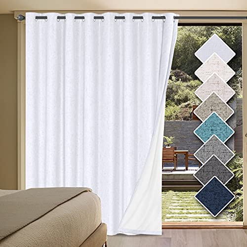 Linen Blackout Curtains Thick Textured Thermal Insulated Extra Wide Grommet Patio Door Drapes