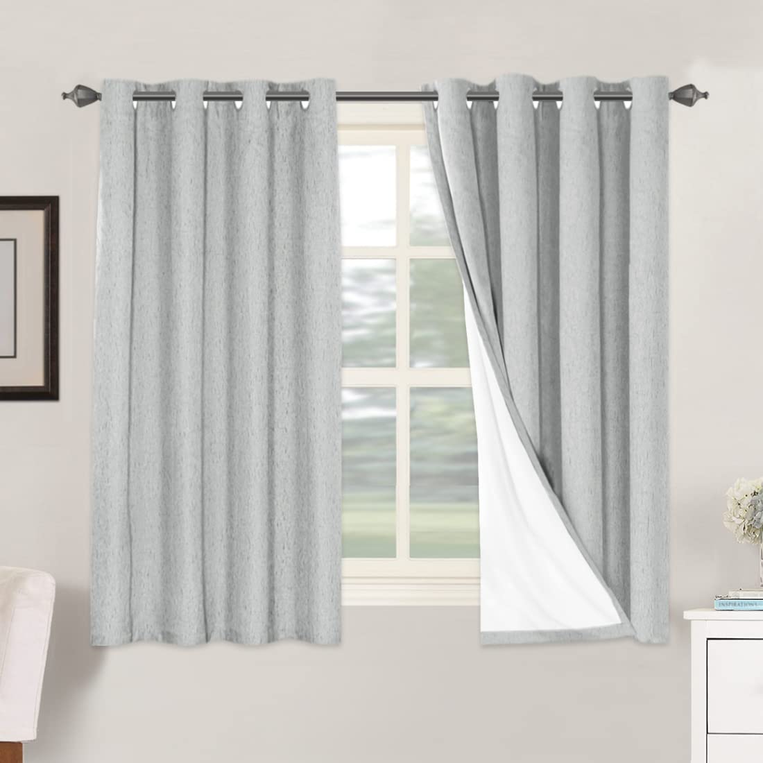 Linen Blackout Curtains Thick Textured Thermal Insulated Extra Wide Grommet Patio Door Drapes