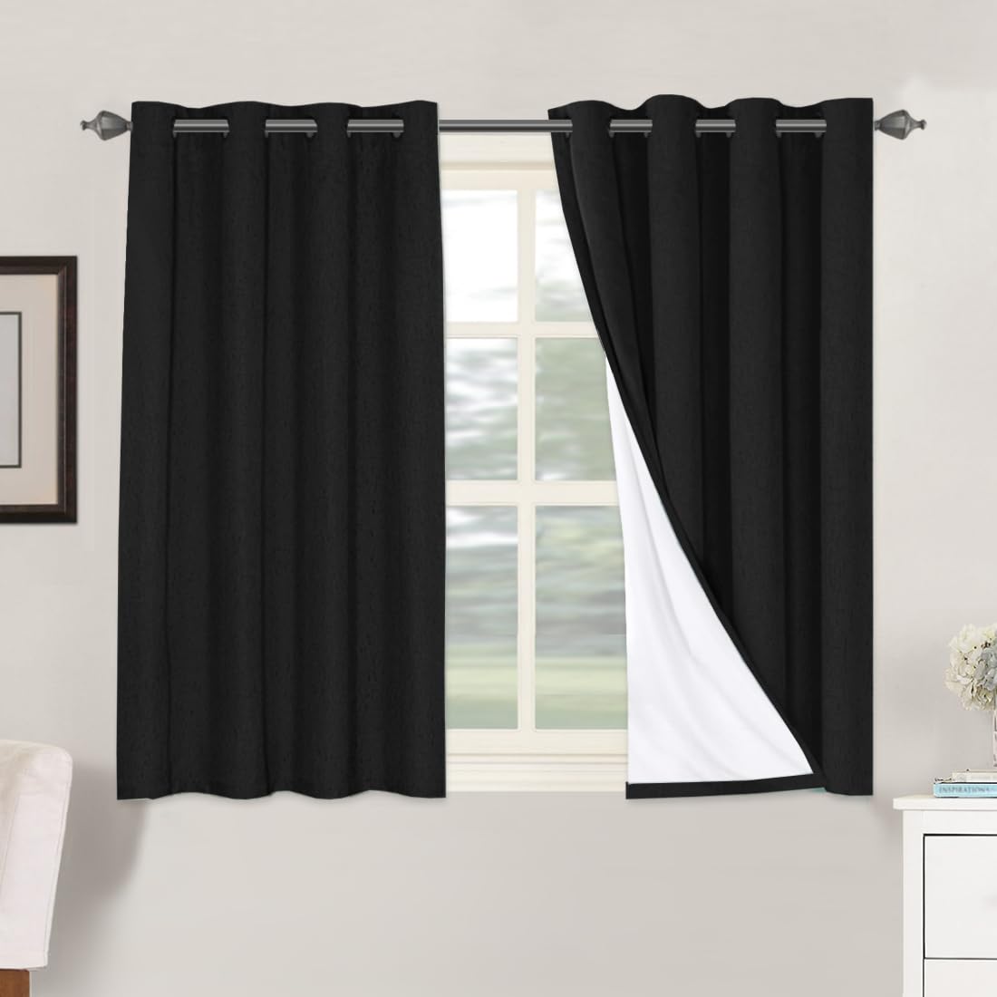 Linen Blackout Curtains Thick Textured Thermal Insulated Extra Wide Grommet Patio Door Drapes