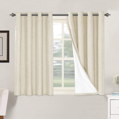 Linen Blackout Curtains Thick Textured Thermal Insulated Extra Wide Grommet Patio Door Drapes
