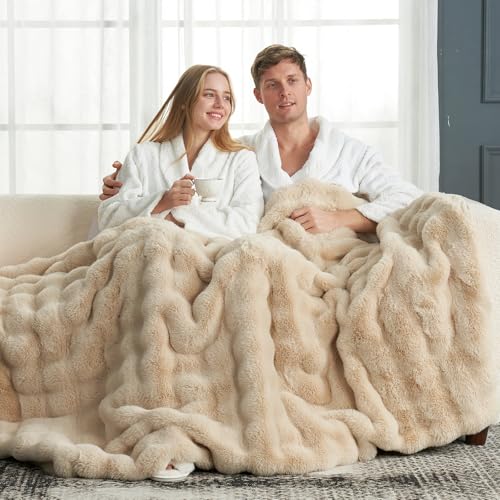 Faux Fur Throw Blanket Soft Plush Bubble Blanket for Couch Sofa Bedroom Living Room