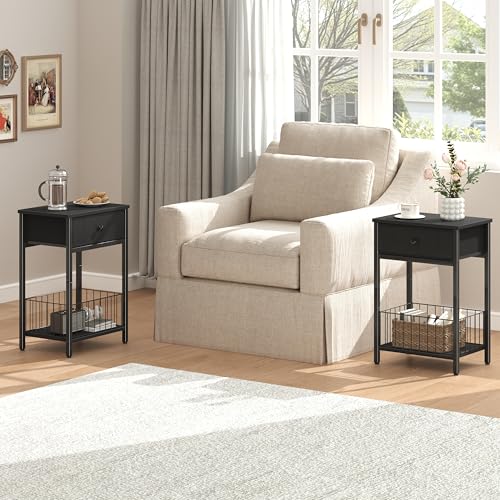 Industrial Nightstand with Drawer and 3-Tier Storage End Table