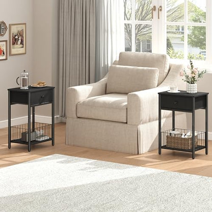 Industrial Nightstand with Drawer and 3-Tier Storage End Table