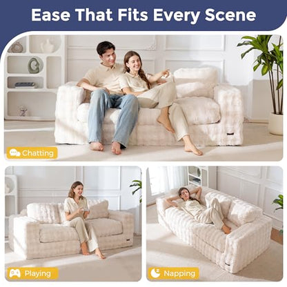 Tufted Loveseat Sofa for Small Spaces No Assembly Bean Bag Style Couch