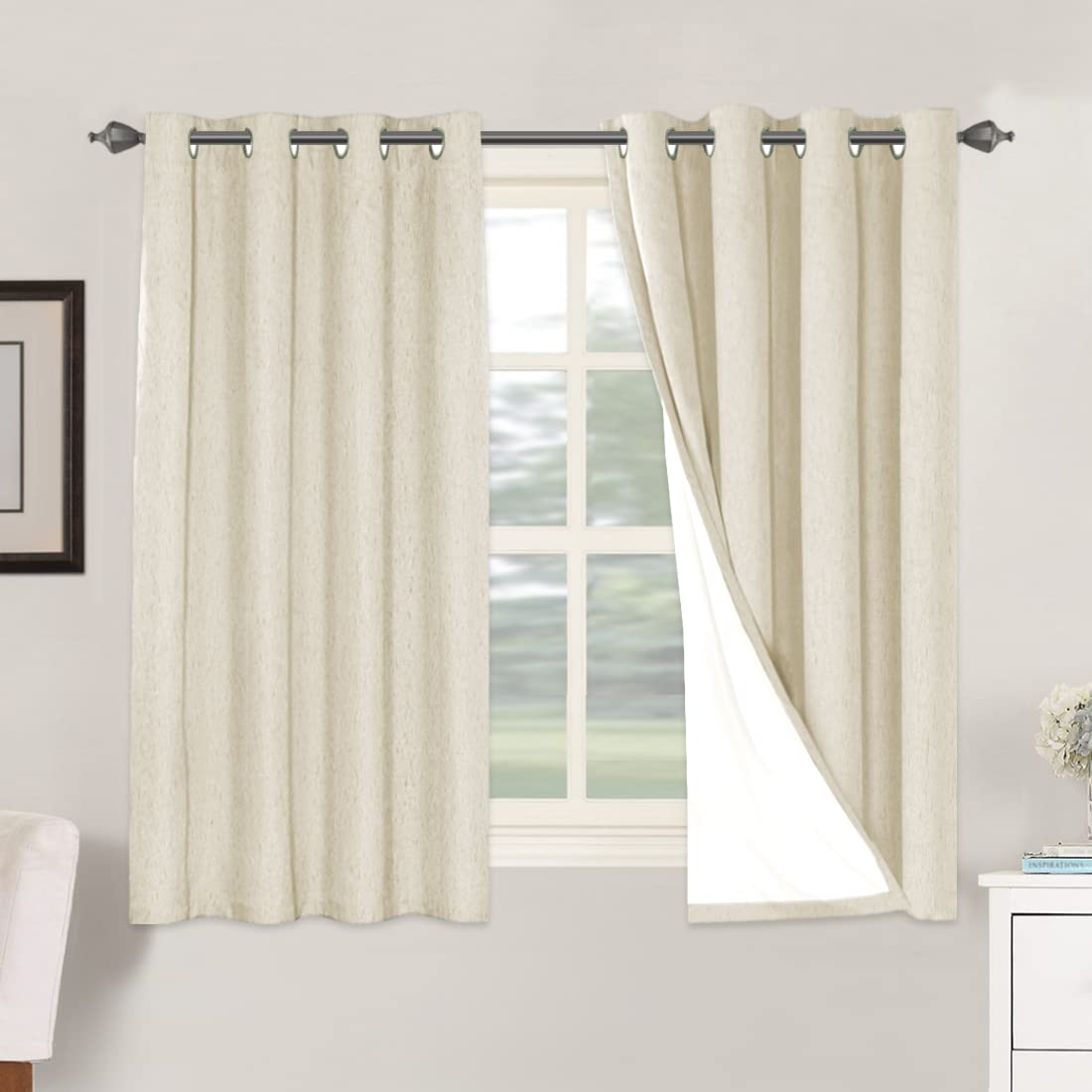 Linen Blackout Curtains Thick Textured Thermal Insulated Extra Wide Grommet Patio Door Drapes