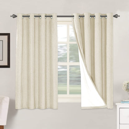 Linen Blackout Curtains Thick Textured Thermal Insulated Extra Wide Grommet Patio Door Drapes