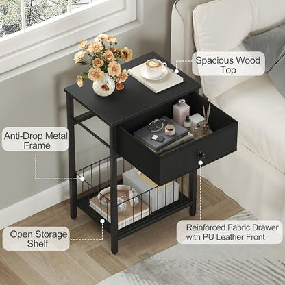 Industrial Nightstand with Drawer and 3-Tier Storage End Table