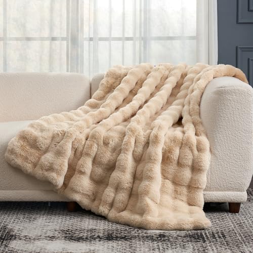 Faux Fur Throw Blanket Soft Plush Bubble Blanket for Couch Sofa Bedroom Living Room