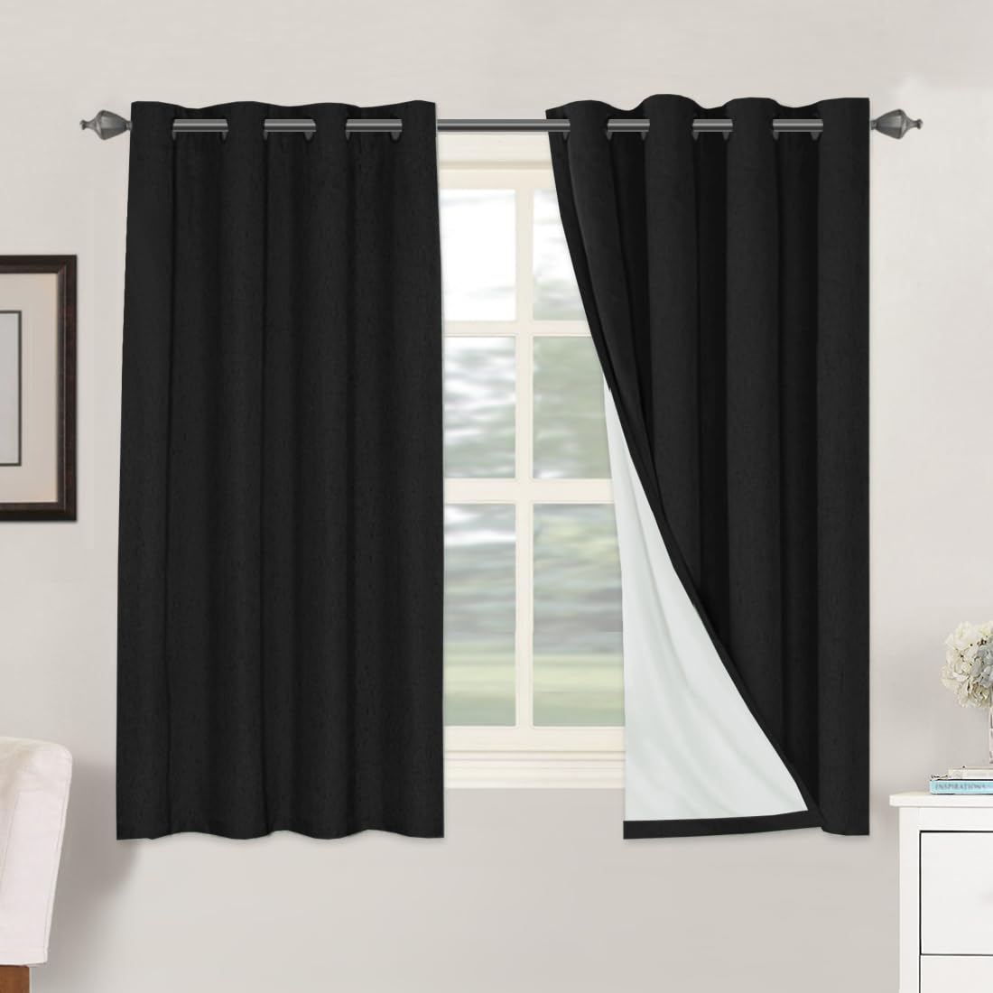 Linen Blackout Curtains Thick Textured Thermal Insulated Extra Wide Grommet Patio Door Drapes