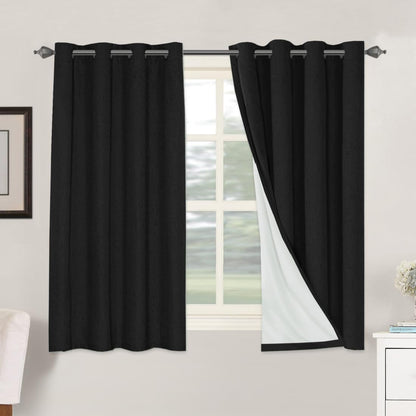 Linen Blackout Curtains Thick Textured Thermal Insulated Extra Wide Grommet Patio Door Drapes