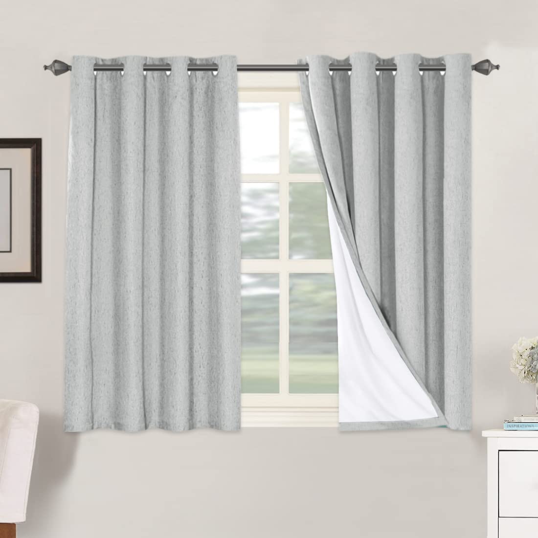 Linen Blackout Curtains Thick Textured Thermal Insulated Extra Wide Grommet Patio Door Drapes