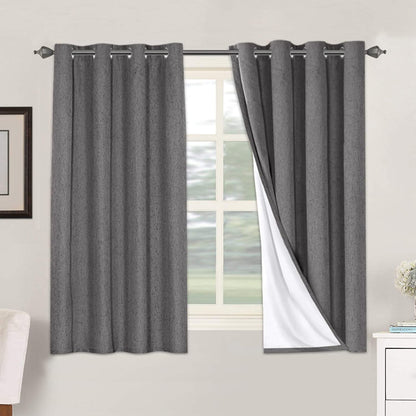 Linen Blackout Curtains Thick Textured Thermal Insulated Extra Wide Grommet Patio Door Drapes