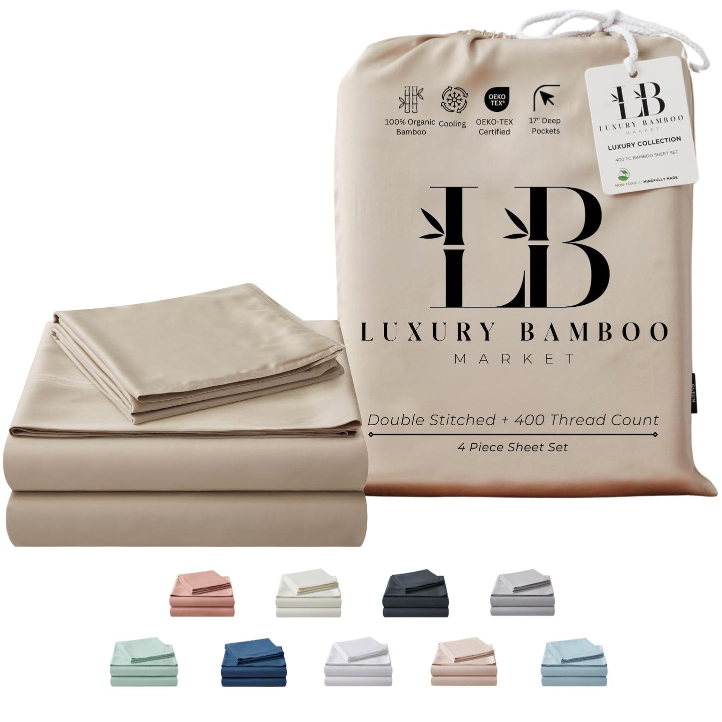 Luxury Bamboo Viscose Bed Sheet Set Ultra Soft Cooling Deep Pocket Sheets Full Size Organic Fabric
