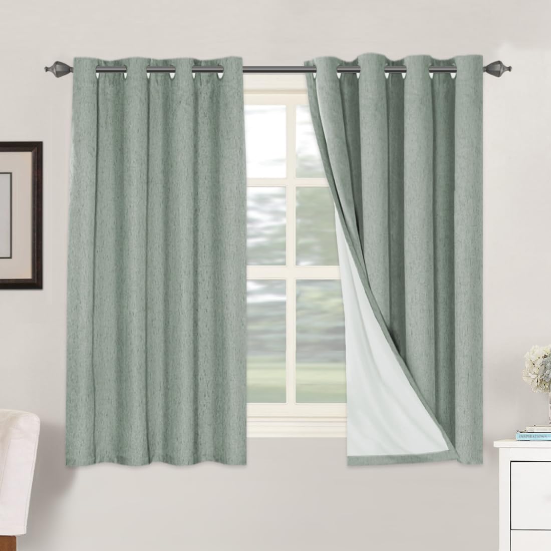 Linen Blackout Curtains Thick Textured Thermal Insulated Extra Wide Grommet Patio Door Drapes