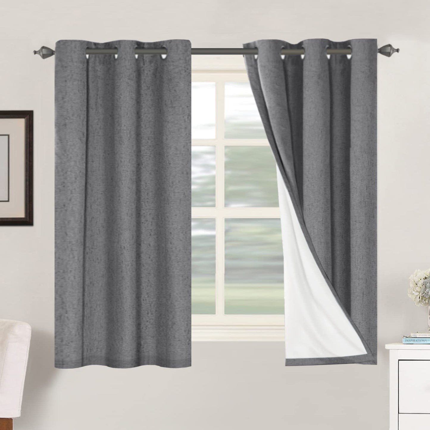 Linen Blackout Curtains Thick Textured Thermal Insulated Extra Wide Grommet Patio Door Drapes