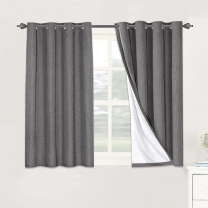 Linen Blackout Curtains Thick Textured Thermal Insulated Extra Wide Grommet Patio Door Drapes