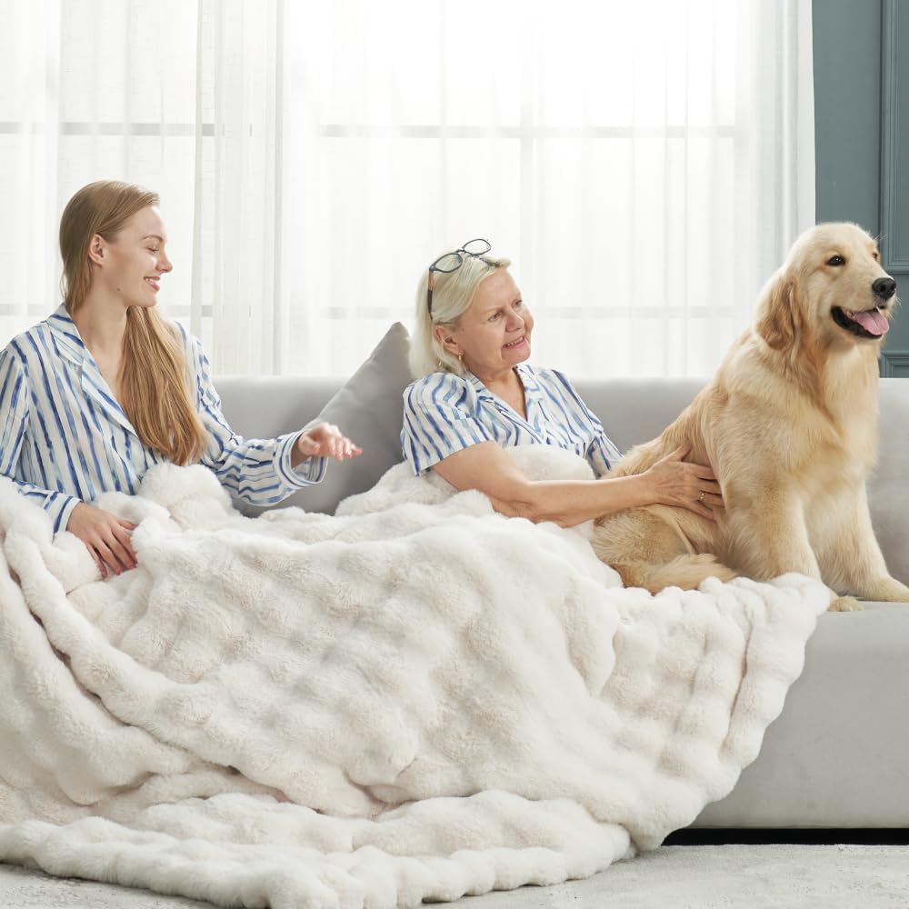 Faux Fur Throw Blanket Soft Plush Bubble Blanket for Couch Sofa Bedroom Living Room