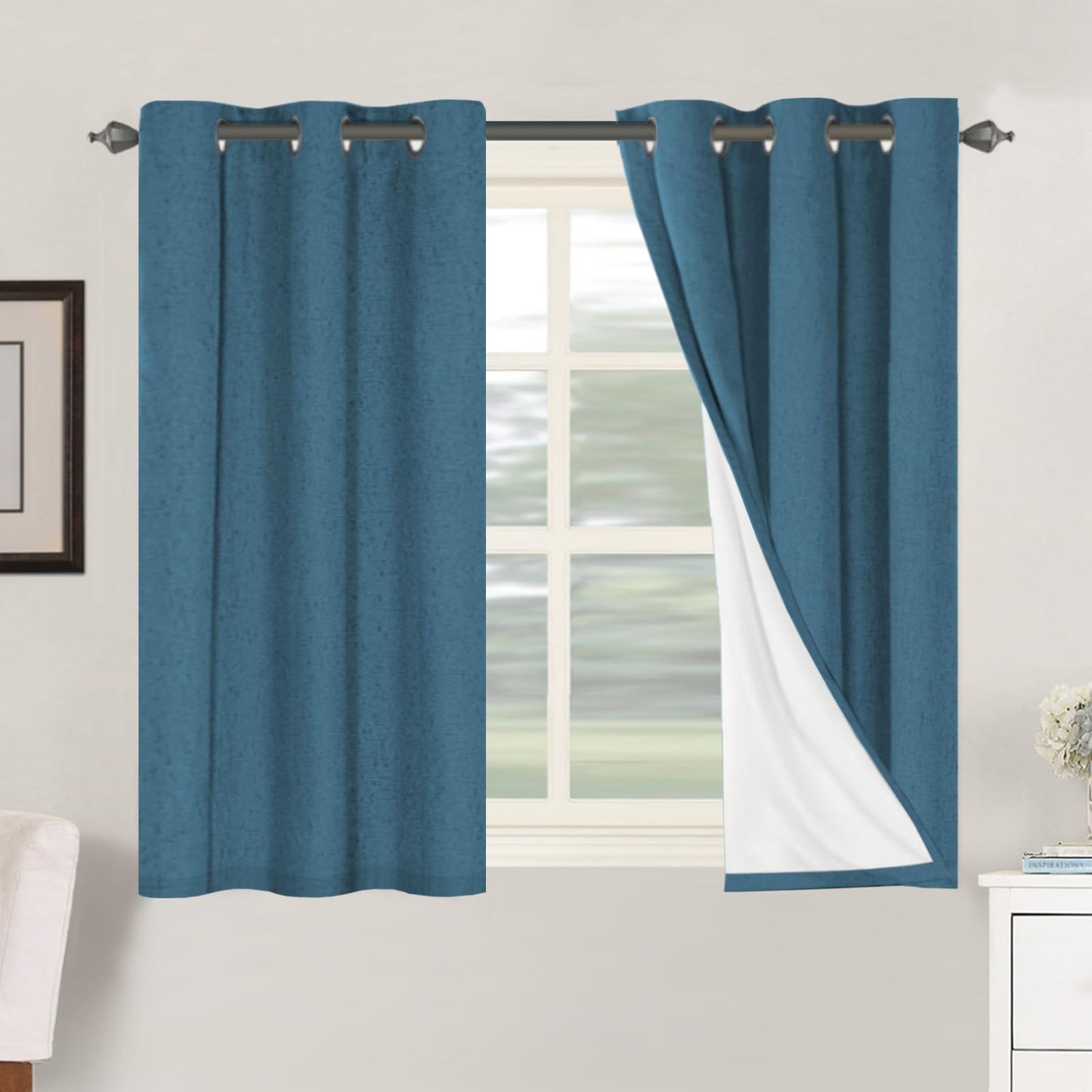 Linen Blackout Curtains Thick Textured Thermal Insulated Extra Wide Grommet Patio Door Drapes