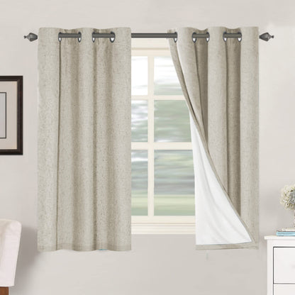Linen Blackout Curtains Thick Textured Thermal Insulated Extra Wide Grommet Patio Door Drapes